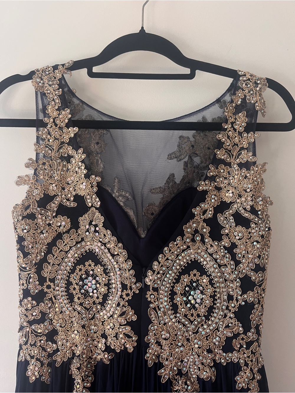Jovani Navy Gown with Gold/silver Beaded Bodice - Picture 9 of 9